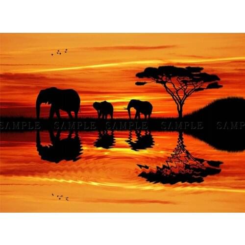 PHOTO COMPOSITION AFRICAN ELEPHANT SILHOUETTE SUNSET Art print Silk poster Home Wall Decor