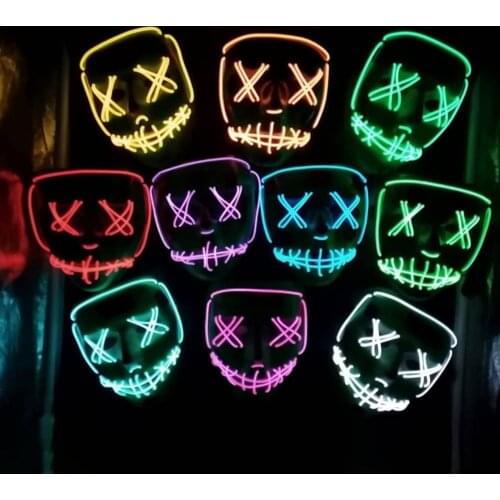 43 Colors Scary Glowing Mask Halloween Cosplay LED Mask Face Light Up Masquerade Decor LED Power Mask Face Glow In Dark