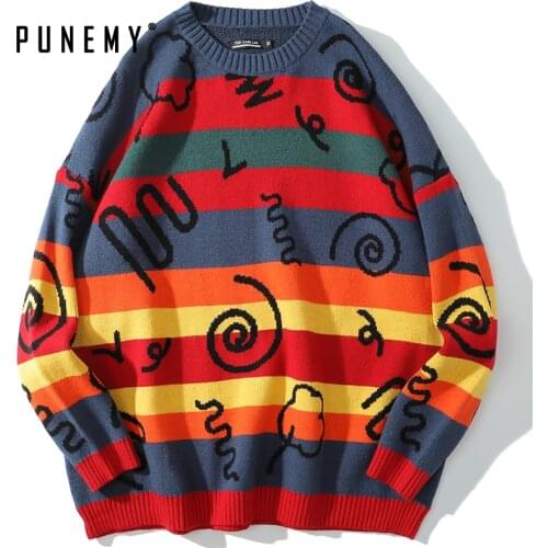 Men Sweater Pullover Men Clothing Spandex O-neck Oversize Hip Hop Streetwear Harajuku LGBT Rainbow Pattern Casual Mens Sweater