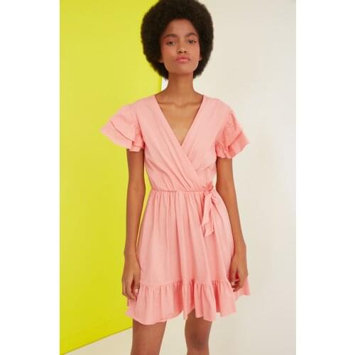 Trendyol Flounces Double Breasted Collar Knitted Dress TWOSS21EL1738