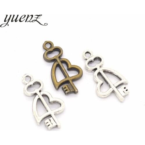 YuenZ 10 pcs Antique silver color key Charms Pendants For Necklace Bracelet Jewelry Making DIY Handmade 24*12mm O205