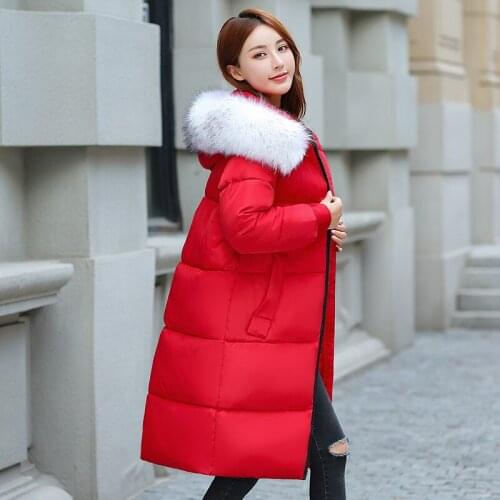 Winter women thick long jackets solid parka cotton padded Korean style oversized hooded fur collar warm outwear coat femme mujer