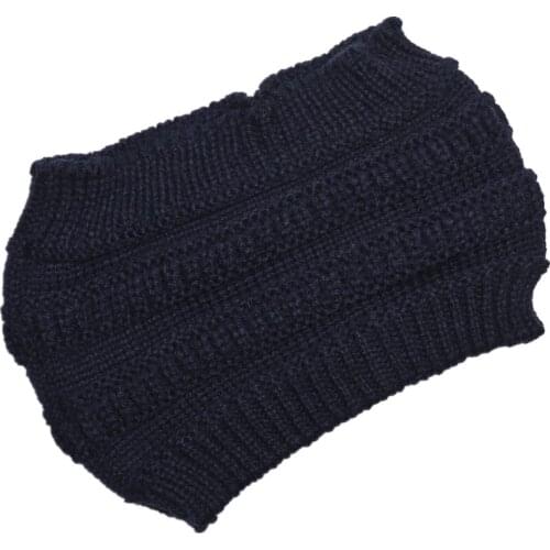 Women Chunky Crochet Knit Headband High Messy Bun Ponytail Wide Headwrap Solid Color Stretch Beanie Turban Ear Warmer