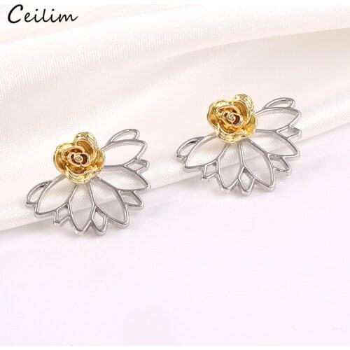 Korean Fashion Gold Color Rose Stud Earring for Women 2019 New Flower Wedding Earrings Designer Jewelry Valentines Day Gift