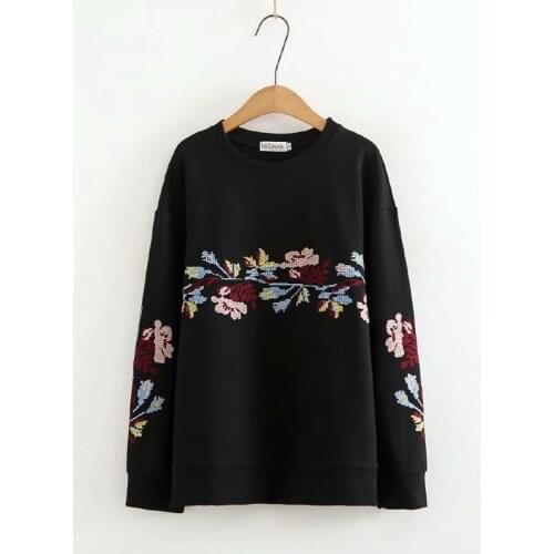 Plus Size Womens XL-3XL Elegant Embroidery Hoodies Long Sleeved Sweatshirts