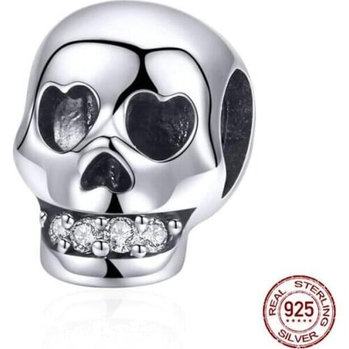 New Design Authentic 925 Sterling Silver Skull with CZ Charms Beads fit Women Bracelets Necklace DIY Jewelry Making