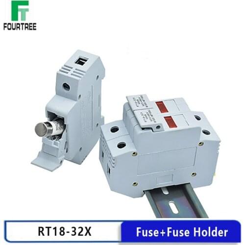 1Set Fuse Holder Base With 10 x 38 Fuse RO15 RS15 RT18-32X Fast Blow Ceramic Fuse LCD Led Light DIN Rail Mount