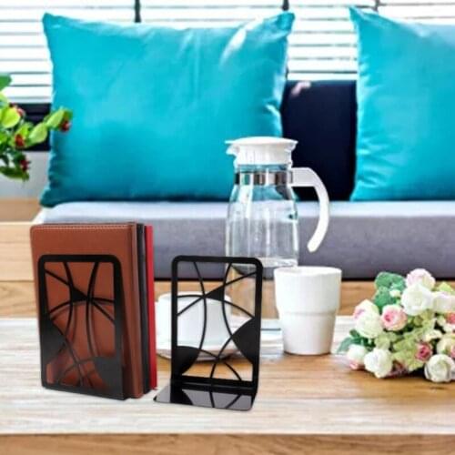 24BB Hollow-out Book Stoppers Nonskid Thickening Iron Metal Bookends Book Organizer for Library School Office Home Study Desk