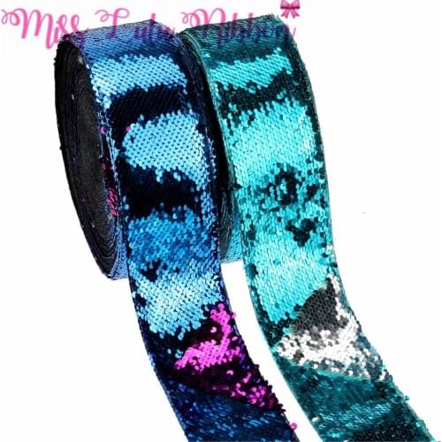 3"75mm Double Color Reversible Sequin Ribbon Blue Silver Turquoise DIY Party Gift Bowknots Solid in Stock 25yards/roll