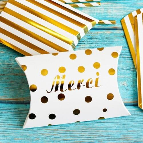 5pcs Golden Thank you Paper Gift Box Creative Pillow Shape Stripe Dot Paper Strage Box Stationery Office Desk Accessories