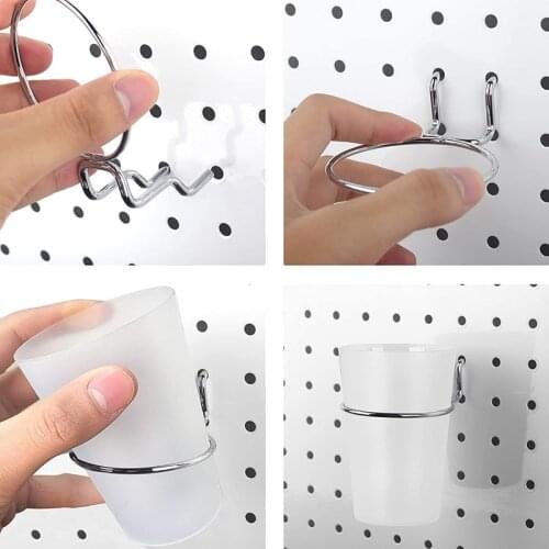 6 Sets Pegboard Bins with Rings Style Pegboard Hooks with Pegboard Cups Pegboard Cup Holder Accessories Transparent