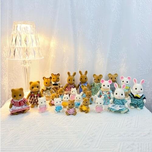 6PC Dollhouse Furniture Accessories Childrens Miniature Baby Plush Dolls 1/12 Forest Rabbit Family Critters Toys For Girls