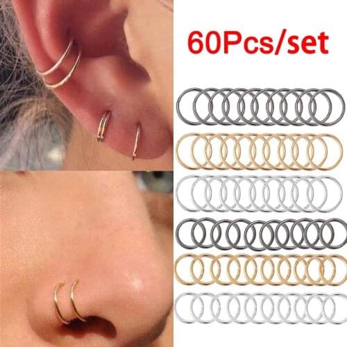 60Pcs Gold Silver Color Punk Nose Ring Piercing for Women Man New Handmade Tiny Nose Hoop Rings Nose Piercing Jewelry