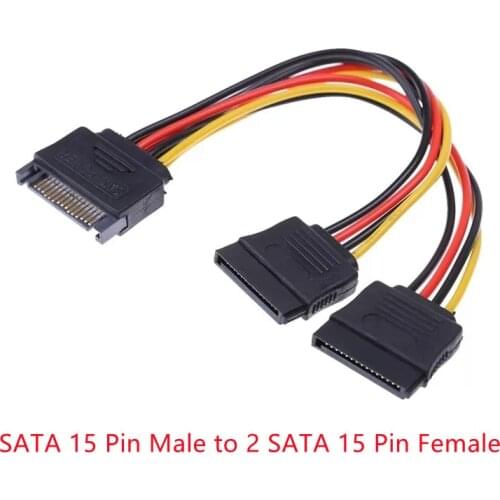 20cm 15Pin SATA Male to Female 2 SATA Splitter Cable Power Adapter Cord Extension Wire Line for HDD Hard Disk Splitter Connector