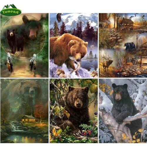 Full Square Diamond Painting by Number Bear Animal 5D DIY Diamond Embroidery Cross Stitch Animals Picture Of Rhinestone Decor