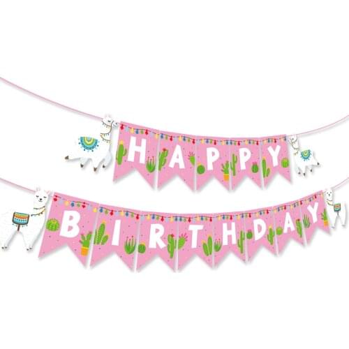 Baby Shower Carton Alpaca Animal Birthday Party Decorations Kids Happy Birthday Banner Pink Cute Party Favors Supplies