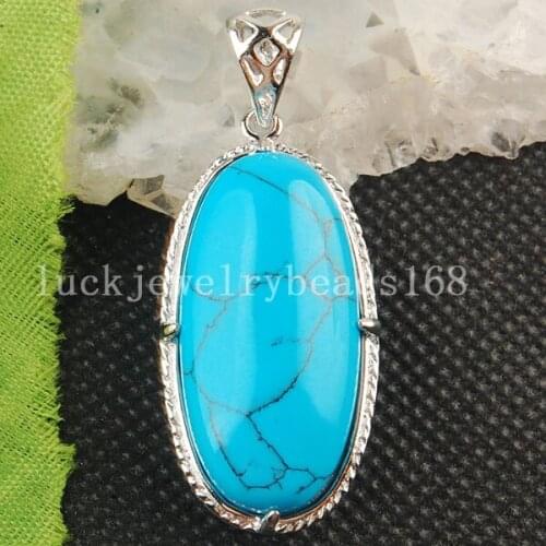 Free Shipping Women Fashion Jewelry New Blue Howlite Oval Pendant Bead C3568