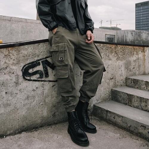 Street Cargo Pants Mens Fashion Loose Casual Cropped Pants Multi-Pocket Trousers Autumn Winter Jogging Pants Mens Safari Style