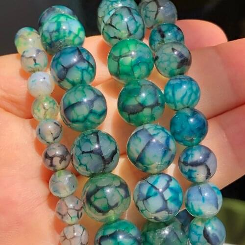 6/8/10mm Green Dragon Vein Agates Stone Beaded Loose Round Beads for Jewelry Making DIY Bracelet Accessories 15‘’ Strand