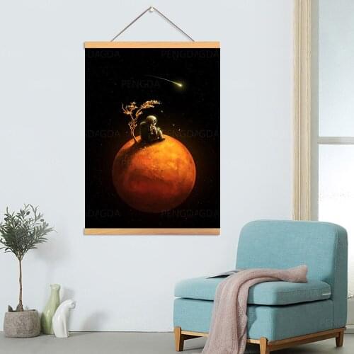 Home Decor Modern Wall Stranded Artwork Picture Wooden Meteor Scroll Hanging Painting Lonely Print Canvas Poster For Living Room