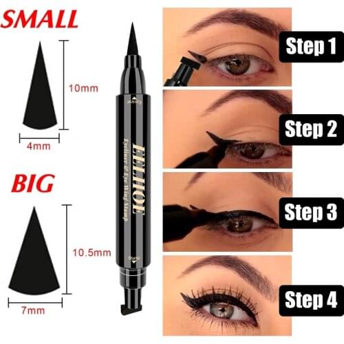 Double-headed Stamp Eyeliner 2 In1 Quick Dry Beauty Pencil Waterproof Lasting Black Liquid Eye Liner Makeup Cosmetic TSLM1