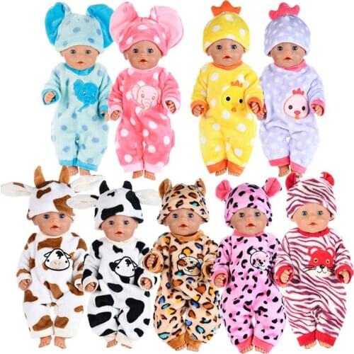Animal Print Jumpsuits+ Cap Doll clothes Wear for 43cm baby Doll, Children best Birthday Gift(only sell clothes)