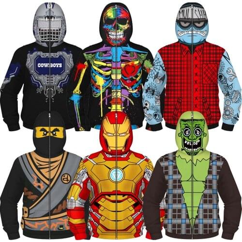 Halloween Holiday Cosplay Costume Children Spring Autumn Full Sleeve Clothing Boys Sweatshirts for 2-14Years Hoodies for Teens