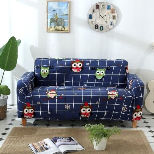 Owl Print Fashion Plaid Elastic Sofa Covers Slip-resistant Universal Single/two/three/four-seater Sectional Loveseat Couch Cover