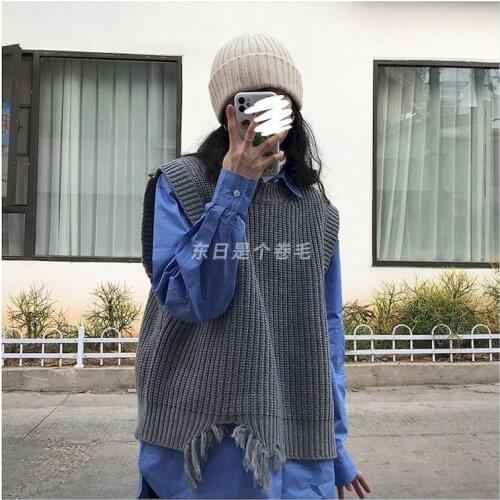 Fashion V Neck Knitted Sweater Vest Women Sleeveless Loose Pullover Casual Oversized Jumper Jerseys 2021 Spring and Autumn Vest