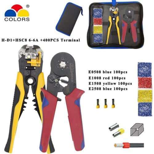 Crimping pliers kit tools crimp pliers HSC8 6-6A 0.25-6mm2 with tubular terminals 400pcs/box electrical crimping tool clamp set