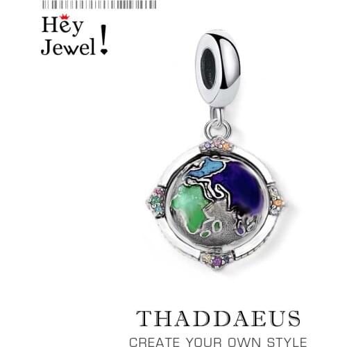Vintage Rotating Globe Colourful Charm 2021 Brand New Fine Women Men Jewelry 925 Sterling Silver Pendant Fit Bracelet