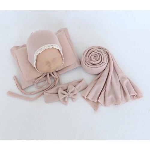 Baby New Color Dot Knitted Stretch Wrap Bonnet And Pillow Headband Four Piece Set Newborn photography props Baby Lace bonnet