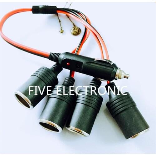 12V-24V Car cigarette lighter Female connector 1 Male to 4 females connector for car/truck/motorcycle Pure Cupper cable