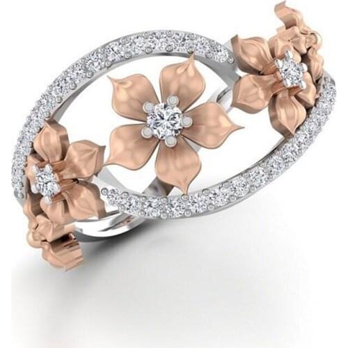 Luxury Rose Gold Color Flower Ring Elegant Silver White CZ Zircon Rings For Women Wedding Jewelry Ladies Girls Finger Bague Gift