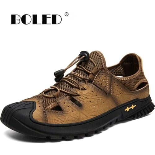 Male Waterproof Non-Slip Mens Sandals Natural Leather Wear-Resistant Summer Shoes Men Soft Bottom Sandals Shoes