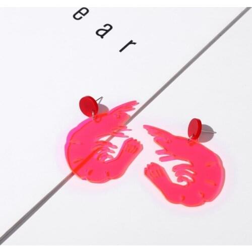 Unusual Lobster Pink Acrylic Geometric Earrings for Women Cool Animal Grunge Pendant Y2k Harajuku Aesthetic Woman Earring Party