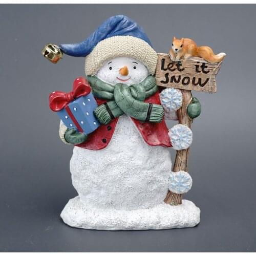 Resin Snowman Statue LED Doll Home Decoration Accessories 19cm Stone Door Greeter Figurine (Sparkle) Decorative Christmas Gifts