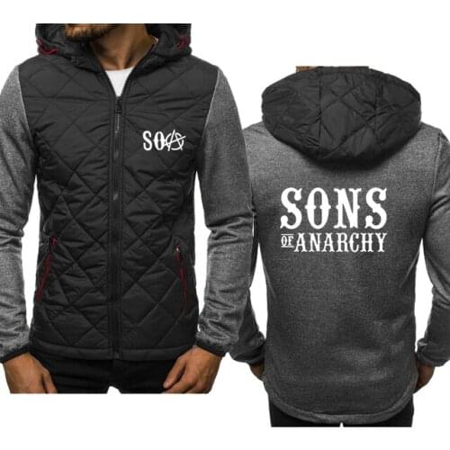 New Spring Autumn Mens SOA Sons of Anarchy Logo Hoodie High Quality Zipper Long Sleeve Cotton Harajuku Casual Jacket 3 Colors