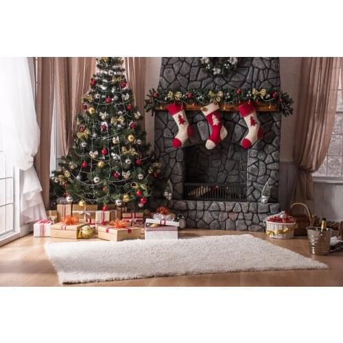 VinylBDS Christmas Studio Backdrop Photography White Blanket Brick Wall For Newborn Photo Background Christmas Tree No Wrinkles