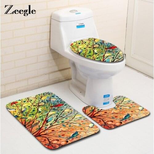 Zeegle Creative 3pcs Bathroom Bath Mat Set Washable Toilet Rug Toilet Lid Cover Anti-Slip Floor Mats Pads Bathroom Accessories