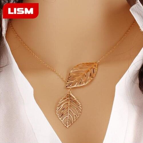 New Punk Fashion Minimalist Two Leaves Pendant Clavicle Necklaces For Women Jewelry Gift Tassel Summer Beach Chain Collier