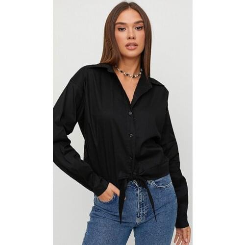 Women Office Lady Personalized bow design Front Button Blouse Black Color Casual Tops 2021 Women Summer New Fsahion Blouse