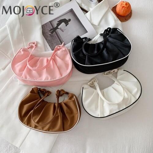 2021 Pleated Female Handbag Retro Women Casual Women Pleated Shoulder Underarm Bag Solid Color Small Hobos Handbag