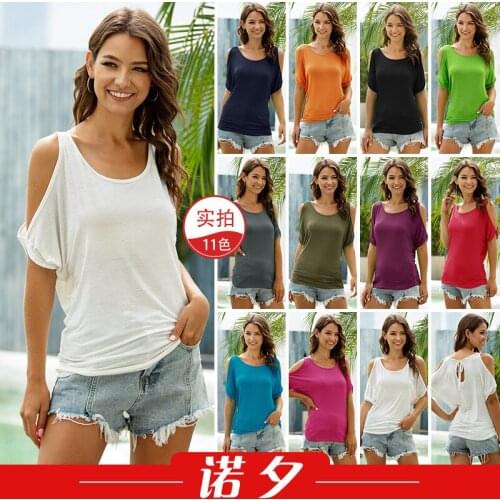 T Shirts Women 2021 AliExpress Popular Crew Neck Womens off-Shoulder Bat Loose All-match T-shirt Top Tshirt Tops Women LX1057