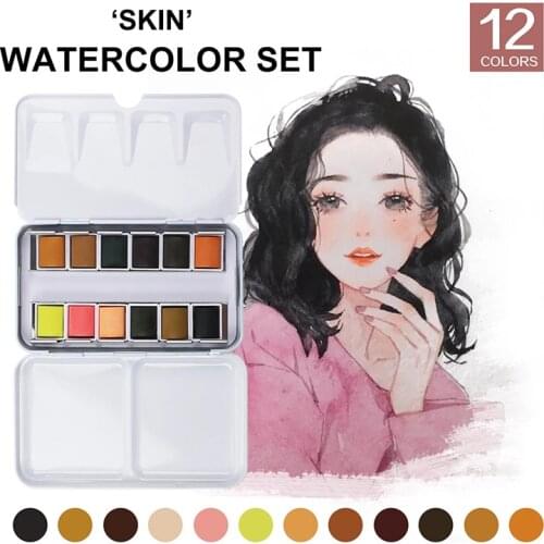 12 Colors Tin Box Solid Watercolor Skin Water Color Paint for Portraits Drawing