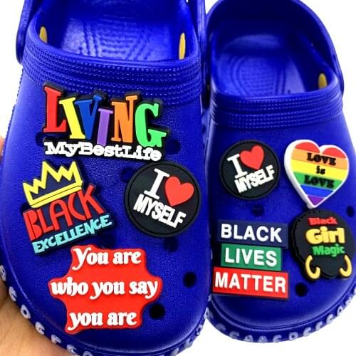 10PCS/Set New Arrival BLM Series Shoes Charms For Kids Party Gifts Black Girls Magic Hole Slipper Accessories Croc Buckle