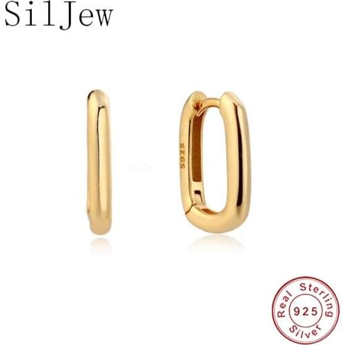 2021 Trendy 925 Sterling Silver Minimalist Punk Korean Geometric Hip Hop Unisex Rock Party Hoop Earrings for Women Jewelry Gift