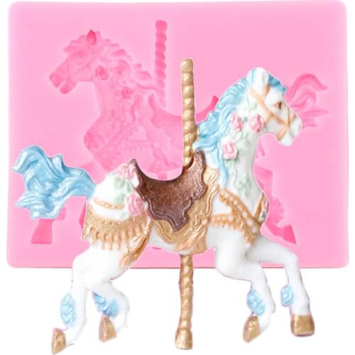3D Carousel Horse Silicone Mold Baby Birthday Cake Decorating Tools Candy Chocolate Gumpaste Molds Polymer Clay Resin Soap Mould