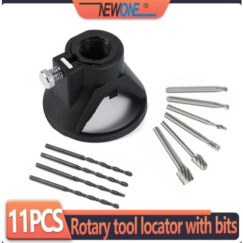 6Pcs HSS Wood Milling Burrs + 1pc M18X2 thread Drill Carving Rotary Locator Set + Drill Bit , Fits Dremel Rotary Tools