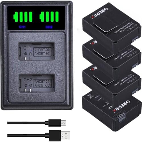 1300mAh AHDBT-301 AHDBT-302 Battery for GoPro Hero 3, Hero 3 +, HD Hero3 Black Edition with AHDBT 301 AHDBT302 Battery Charger